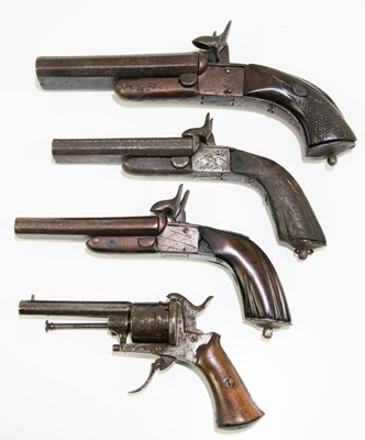 Lot 621 - Three side-by-side percussion cap pistols and...