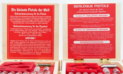 Lot 459 - BERLOQUE PISTOLE; two cased miniature pin fire...