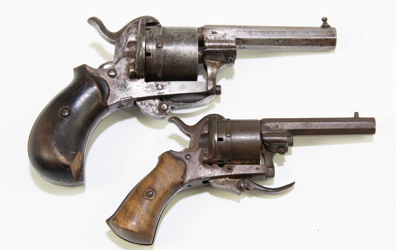 Lot 629 - Two Belgian six-shot pin fire revolvers with