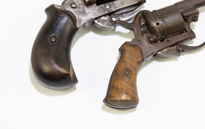 Lot 629 - Two Belgian six-shot pin fire revolvers with...