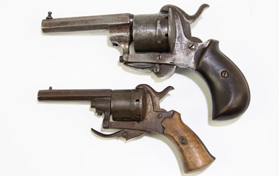 Lot 629 - Two Belgian six-shot pin fire revolvers with...