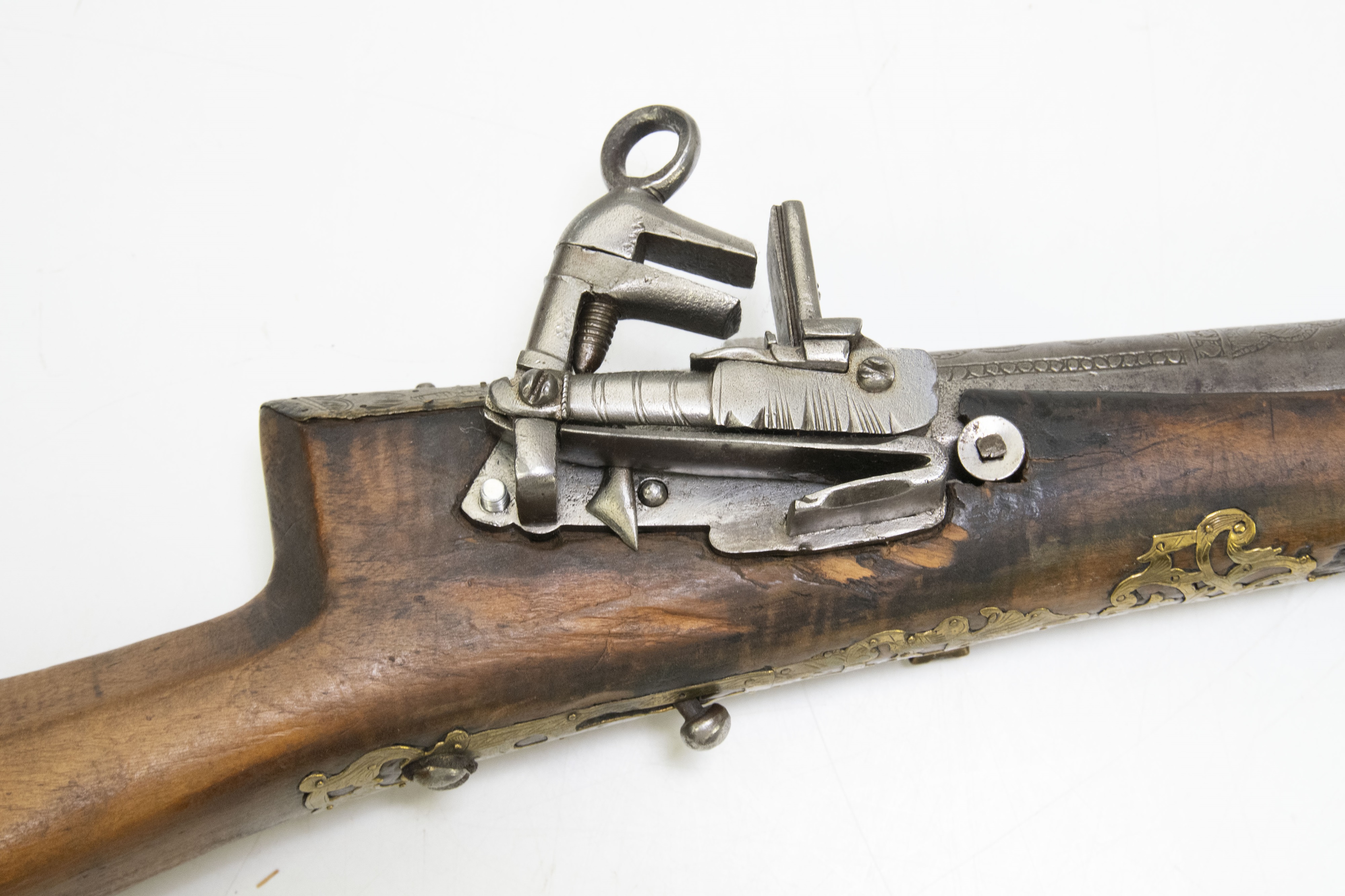 Lot 579 - An Indian matchlock three-band rifle, later