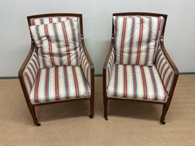 Lot 794 - A pair of Edwardian mahogany and line inlaid...