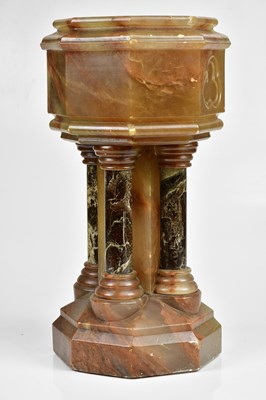 Lot 1059 - An onyx and marble font, height 45cm.
