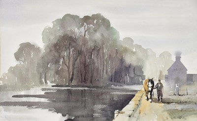 Lot 323 - ALWYN CRAWSHAW; two watercolours, man guiding...