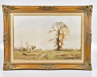 Lot 383 - ALWYN CRAWSHAW; oil on canvas, shire horses in...