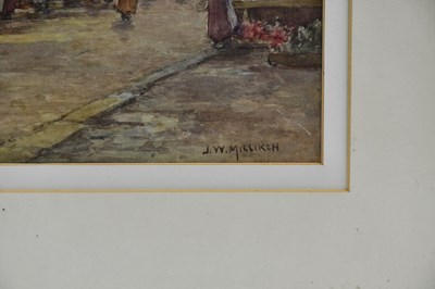 Lot 405 - J.W MILLIKEN; watercolour, market scene,...