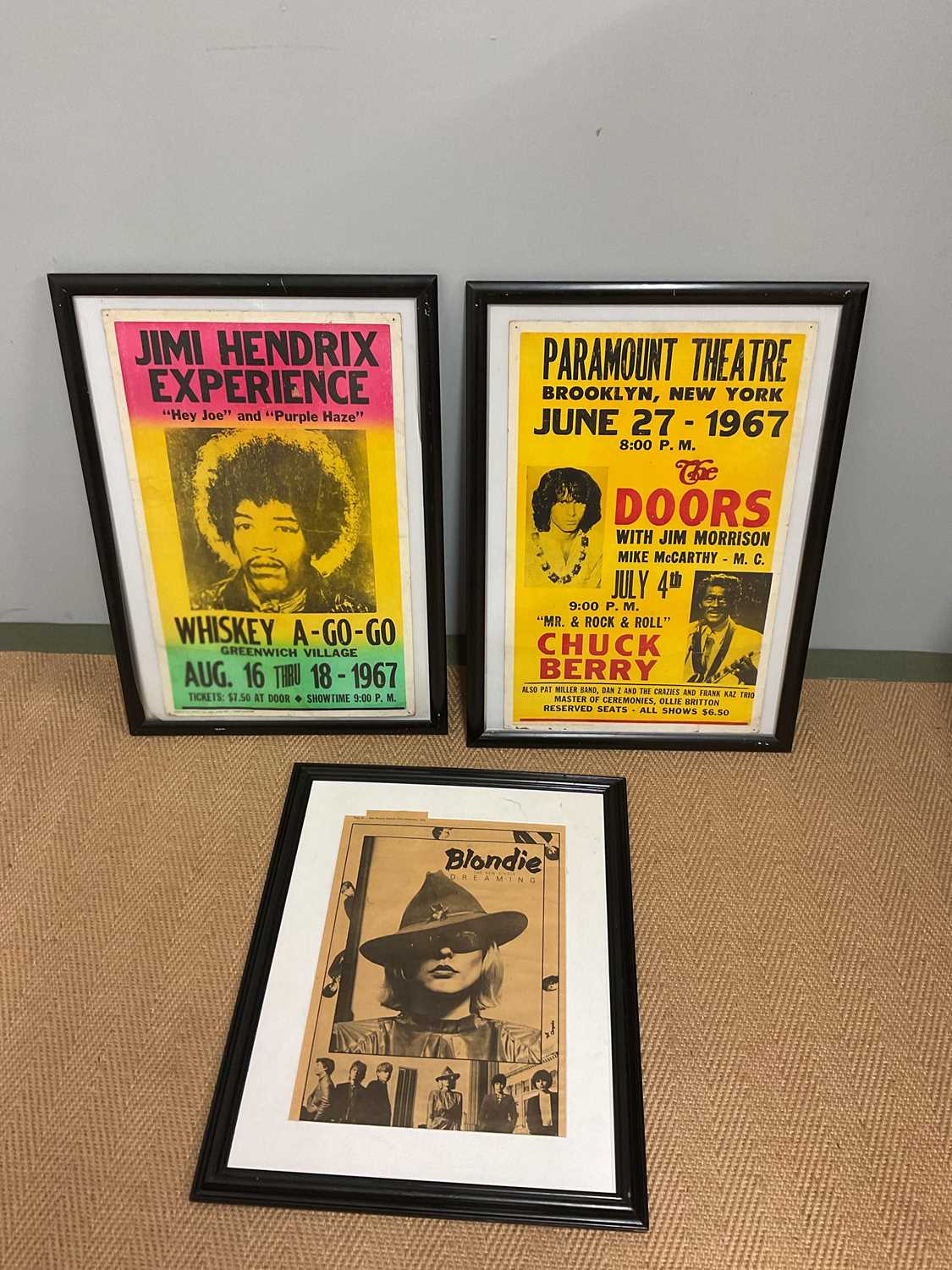 Lot 2066 - Three framed posters - The Doors, Jimi Hendrix...