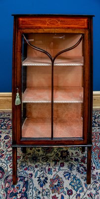 Lot 2501 - An Edwardian box wood strung display cabinet,...