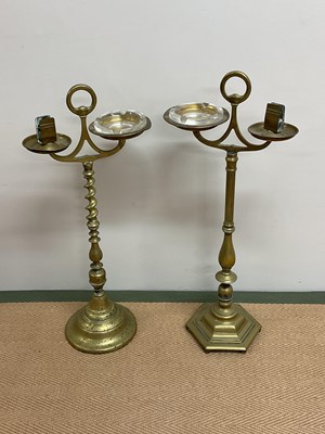 Lot 117 - Two brass ashtrays on stands with glass...