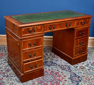 Lot 2588 - A reproduction yew wood veneered twin pedestal...