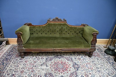 Lot 2386 - A Victorian carved mahogany sofa with scroll...
