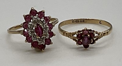 Lot 1247 - Two 9ct yellow gold dress rings, combined...