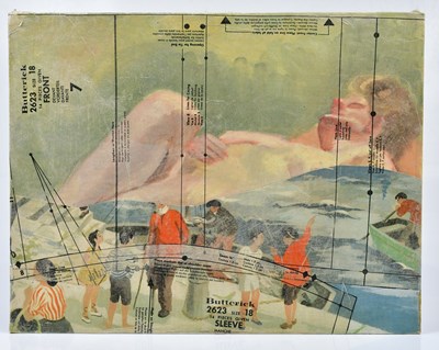 Lot 60 - CHRIS BRICK; collage, figures on sailing...