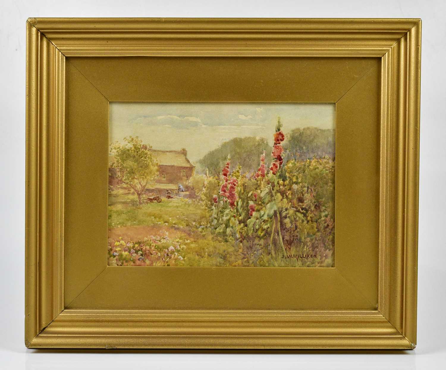 Lot 327 - J W MILLIKEN; watercolour, garden scene with...