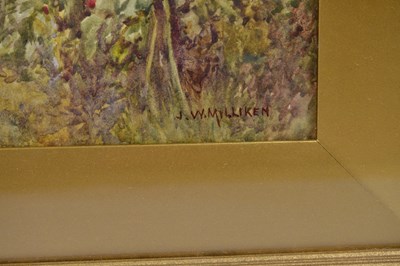 Lot 327 - J W MILLIKEN; watercolour, garden scene with...