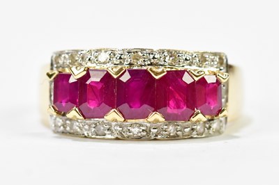 Lot 127 - A 14ct yellow gold synthetic ruby and diamond...