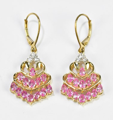 Lot 650 - A pair of 9ct yellow gold Ceylon pink sapphire...