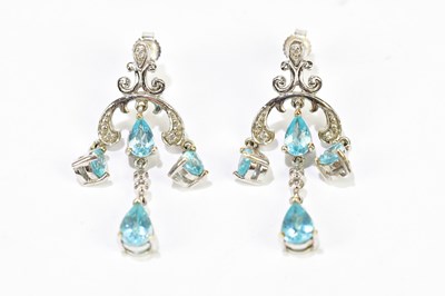 Lot 661 - A pair of 9ct white gold apatite and zircon...