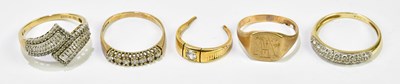 Lot 159 - A group of five rings, comprising three 9ct...