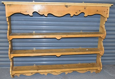 Lot 49 - Three old pine open wall shelves, and a pine...