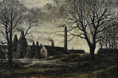 Lot 223 - ANTHONY FORSTER; oil on board, bottle kilns in...