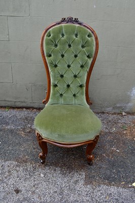Lot 2480 - A Victorian walnut button upholstered nursing...