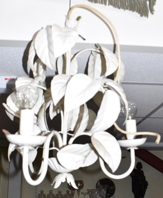 Lot 143 - Two wrought iron ceiling lights of floral form,...