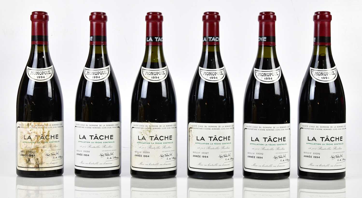 Lot 4122 - RED WINE; six bottles, La Tache, Appellation...