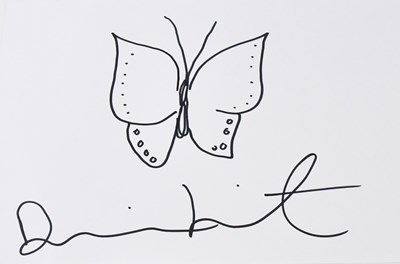 Lot 90 - DAMIEN HIRST (born 1965) black ink drawing, 'Butterfly' signed, 20x29cm, unframed, with certifcate of authencity from Prince of Cards.