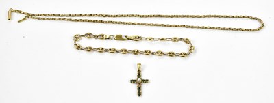 Lot 451 - Two 9ct yellow gold chains, and a cross...