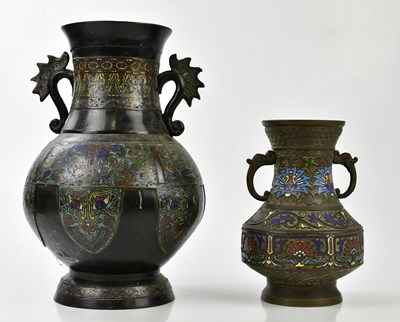 Lot 1072 - Two Chinese cloisonne twin handled vases, the...