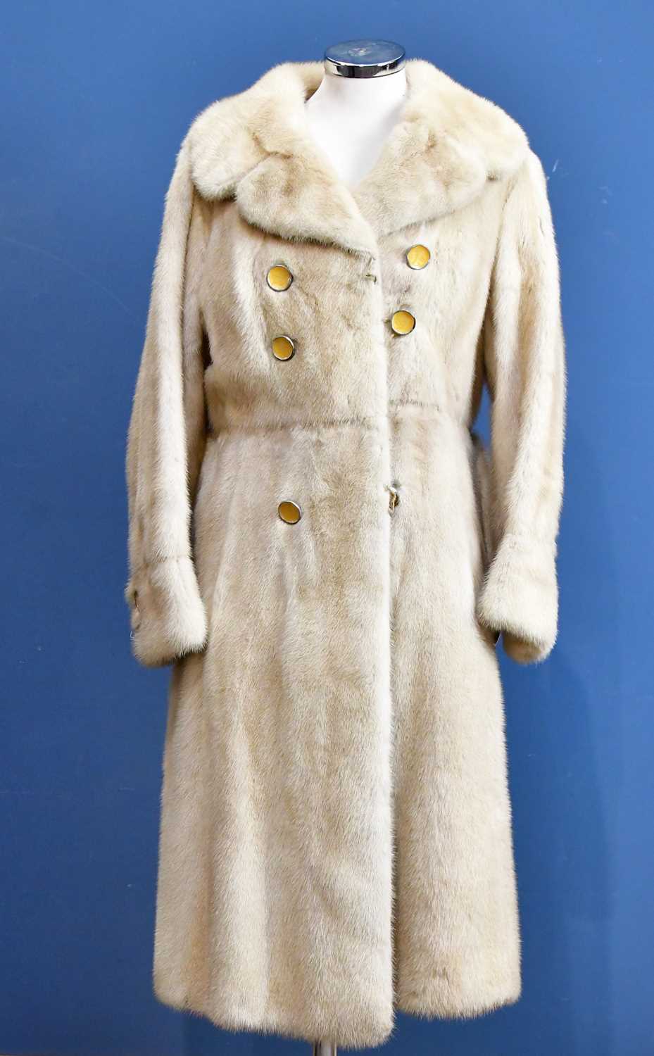 Lot 1051 - A full length vintage beige fur coat with...