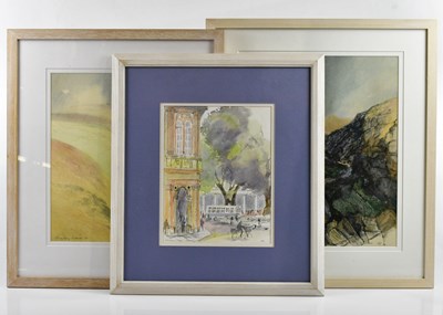 Lot 134 - GEOFFREY SALMON; three watercolours, a street...