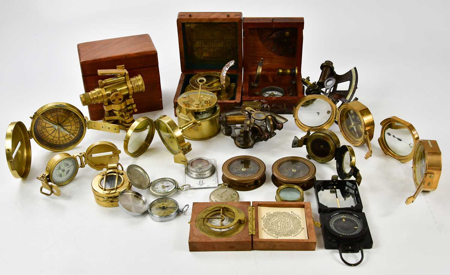 Lot 2237 - A group of reproduction brass compasses,