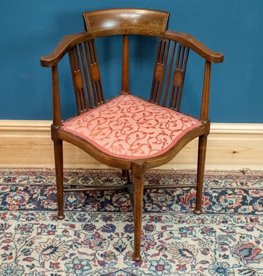 Lot 2496 - An Edwardian inlaid mahogany corner chair.