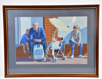 Lot 263 - PHILIP R WESTCOTT; acrylic, 'Waiting for Mum',...