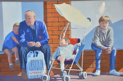 Lot 263 - PHILIP R WESTCOTT; acrylic, 'Waiting for Mum',...