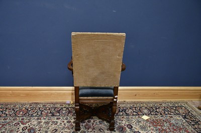 Lot 2464 - A Carolean style elbow chair with tapestry back.