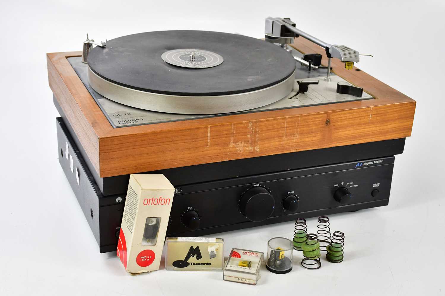Lot 1174 - GOLDRING; a Lenco GL72 record player together...