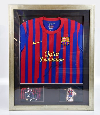 Lot 1254 - LIONEL MESSI; an autographed replica Barcelona...