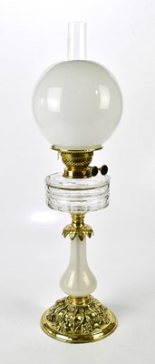 Lot 2196 - A cut glass two tier vessel oil lamp with...