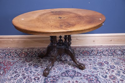 Lot 2477 - A Victorian inlaid walnut oval centre table,...