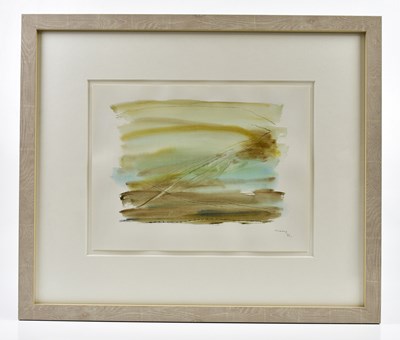 Lot 159 - HARRY OUSEY (1915-1985); watercolour, 'Fields',...