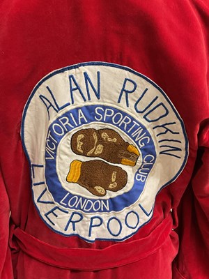 Lot 2325 - ALAN RUDKIN MBE; a red velvet boxing robe with...