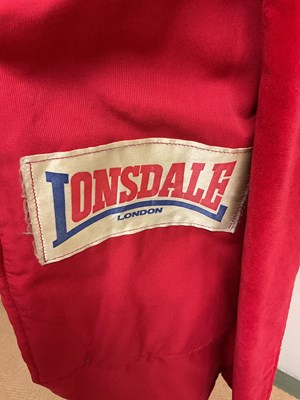 Lot 2325 - ALAN RUDKIN MBE; a red velvet boxing robe with...