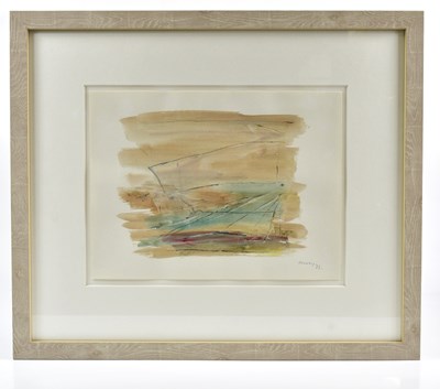 Lot 258 - HARRY OUSEY (1915-1985); watercolour, 'Fields',...