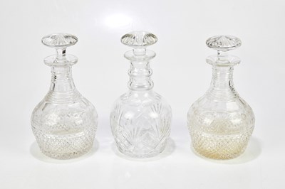 Lot 385 - A pair of 19th century cut glass decanters,...