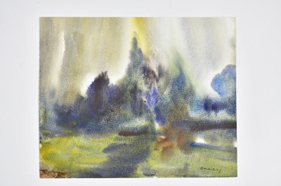 Lot 383 - HARRY OUSEY (1915-1985); watercolour, 'Rain',...