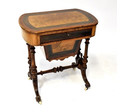 Lot 12 - A Victorian burr walnut inlaid sewing table